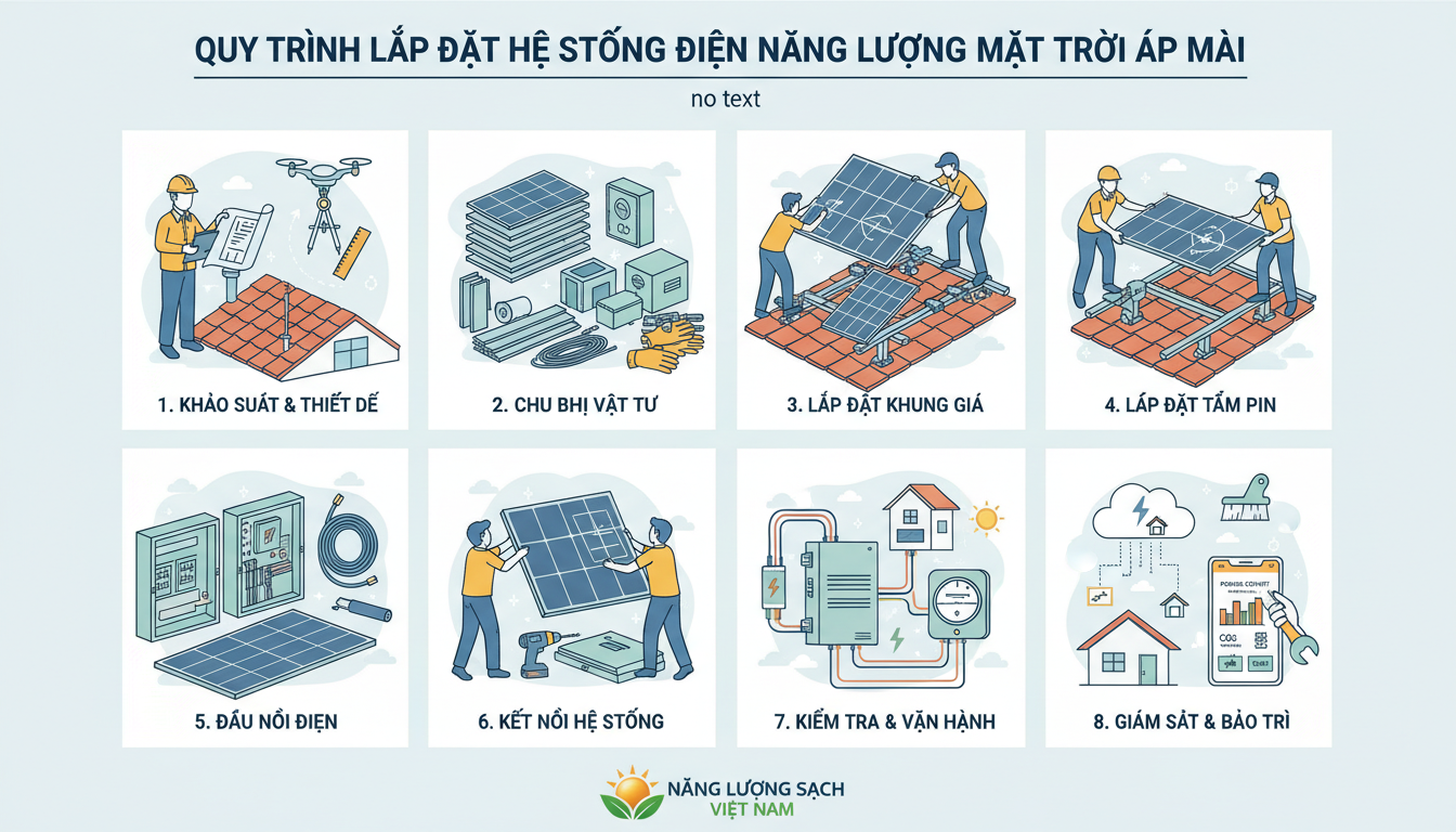 Quy trình lắp đặt hệ thống điện năng lượng mặt trời áp mái